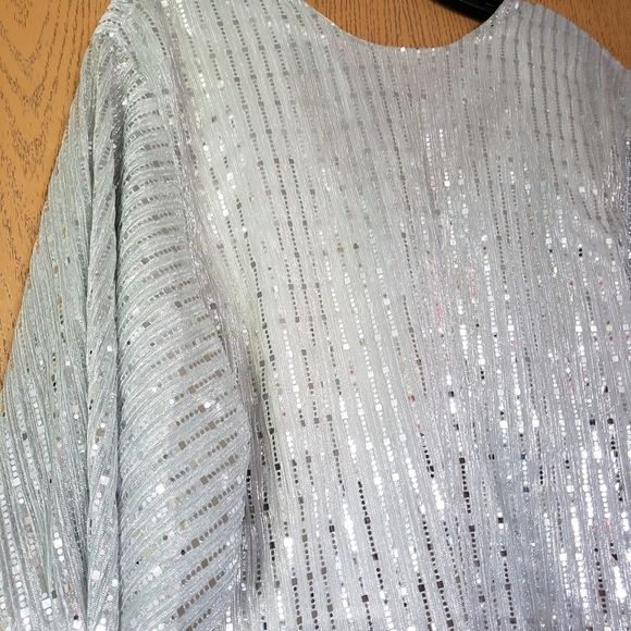 ZARA Silver Mirror Sequin Dolman Sleeve Flowy Top - Picture 4 of 8
